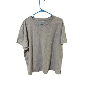 Edgely Size 2X Women's Gray Pearl Embellished T Shirt Top